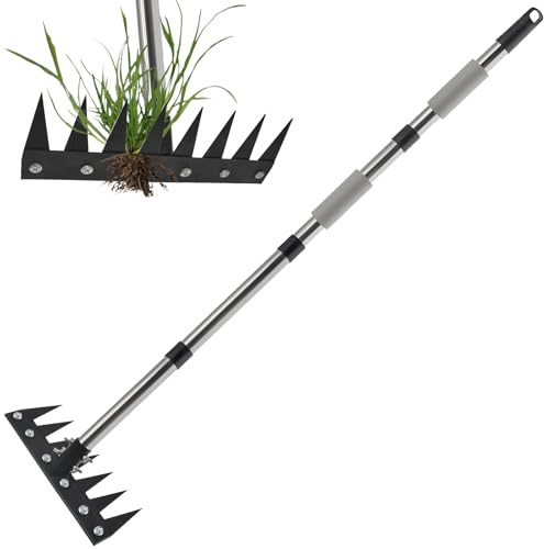 Weeding Rake Tool, Garden Weed Puller with Detachable Long Handle, 62 Inch Heavy Duty Hand Weed Remover Tool for Lawn, Yard, Atio and Backyard (7 Tines)