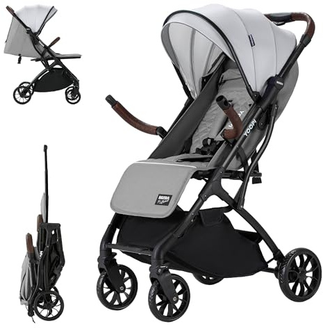 Daliya® YOOPI Reisebuggy, kompakt faltbar, mit Teleskopgriff, Flugzeug Buggy, leichter Alluminiumrahmen, große Räder, Stufenlose Rückenlehne, Stadt-Buggy, Aufbewahrungstasche (Grau)