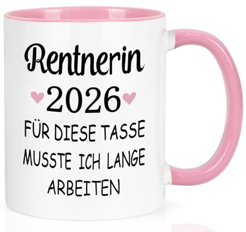 Joymaking pensionär present till fru, pensionär 2026 kaffekopp rolig farväl till pensionering pensionering present för kvinnor flickvän kollega mor lärare, pensionskopp 320 ml rosa