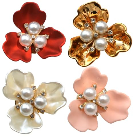 4 copribottoni - Copribottoni staccabili a forma di con strass con perle finte per donna, gemelli decorativi per camicette per camicie eleganti, jeans