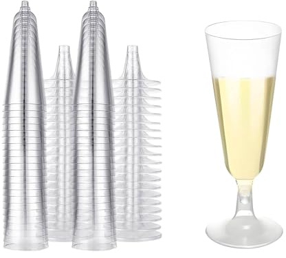 Fognill 100 Pcs Plastic Champagne Flutes - 160ml/5.6oz Clear Toasting Glasses Cocktail Transparent Prosecco Glasses for Parties, Weddings, Birthdays, Christmas, BBQ, Picnic