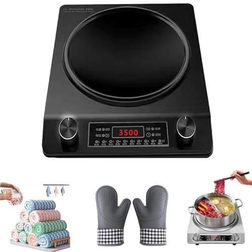 3500-Watt Induction Hob, 10 Temperature Settings, Portable Multifunctional Commercial Induction Cooktop, with LCD Display & Knob Control (Black)