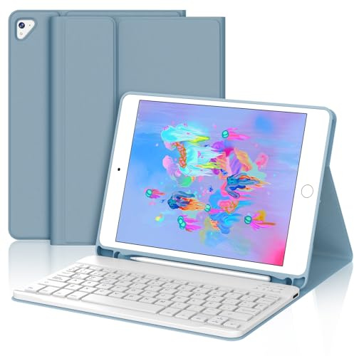 FOGARI Teclado para iPad 6/5 Generacion 2018/2017 9.7, Air 2/1 2014/2013 | Español Ñ QWERTY Teclado, Bluetooth Magnético Desmontable para iPad 6/5 Generación 2018/2017 9.7 Pulgadas, Azul