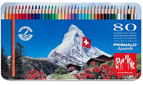Caran d'Ache, PRISMALO, Set di matite colorate acquerello in scatola di metallo - 80 pz.