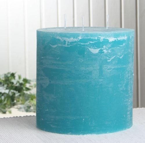 Honbeanify Rustik-Dreidochtkerze, 15 x 15 cm Ø, Aqua-türkis