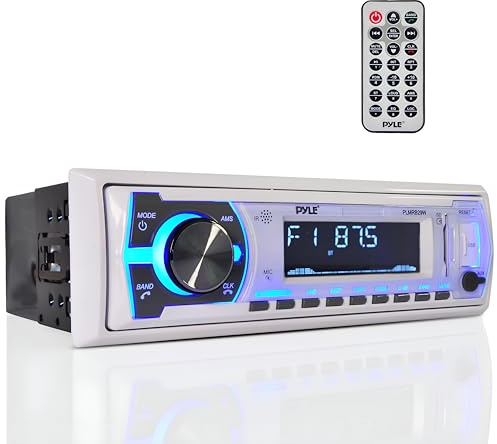 Pyle Bluetooth Marine Stereo Receiver | AM/FM Radio System | Wireless Music Streaming with Hands-Free Talking | USB/SD/MP3/AUX | Remote Control | Single DIN (PLMRB29W)