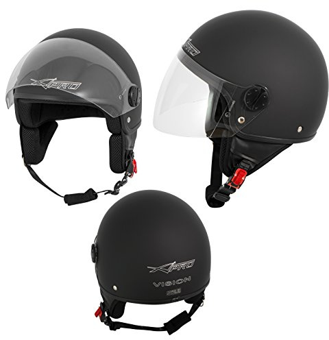 Casco Jet Demi Scooter Moto Omologato ECE 22 Visiera Antigraffio Nero Opaco XS