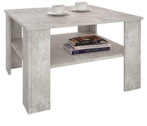 Couchtisch Wohnzimmertisch FELICE in Beton Optik mit Stauraum, 68x68 cm