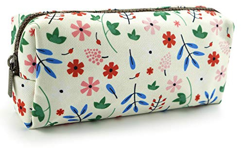 LParkin Floral Large Capacity Flower Canvas Pencil Case Teacher Gift Gadget Pen Bag Pouch Stationary Case Makeup Cosmetic Student Bag Box