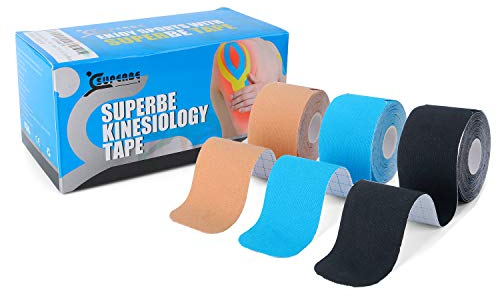 Kinesiologie Tape Vorgeschnittenes Elastisches Kinesiotapes 3 rollen, 5cm X 5m (Beige,schwarz,blau)