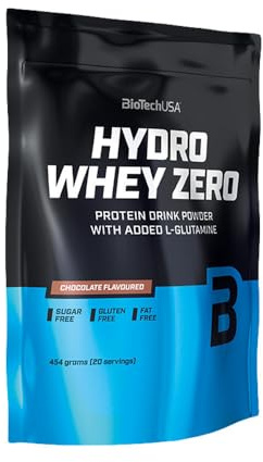 BioTechUSA Hydro Whey Zero | Molkenproteinkomplex, zusätzlichen Aminosäuren | Hydrolysiertes Whey-Isolat | schnell resorbierbar | Mit BCAA & Glutamin | Fettfrei, Zuckerfrei, Glutenfrei | 454 g, Schoko