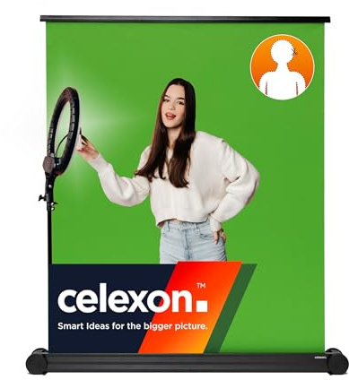 celexon Mobil Chroma Key Pull-Up Green Screen 90 | 150x180cm 5:6 | Photo-video background for calls, social content and gaming streams, with lightweight roll-up stand and scissor mechanism