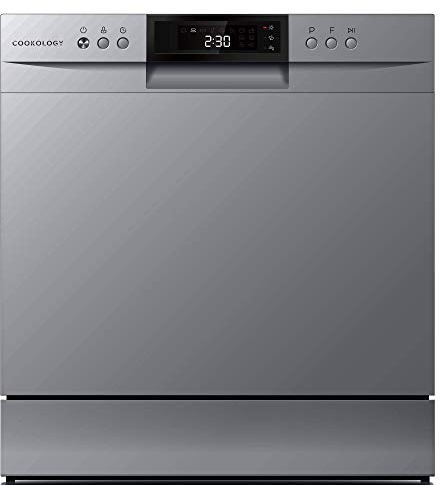 Cookology CTTD8SL-b Mini Counter Top Dishwasher in Silver - 8 Place Setting Capacity - Table Top - Compact Design - 7 Wash Cycles - ECO Friendly Mode