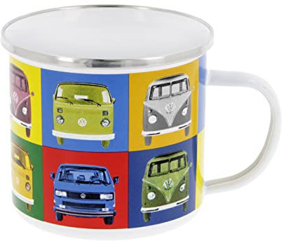 BRISA VW Collection - Volkswagen Large Enamel Coffee-Tea Mug Cup for Camping & Outdoor T1 T2 T3 Bus (500 ml/16.9 fl oz/Multicolor)