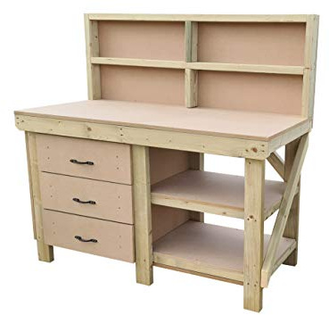 Arbor Garden Solutions Wooden MDF Workbench 3x Drawer Tool Cabinet With Double Storage Shelf and Back Panel (5ft)