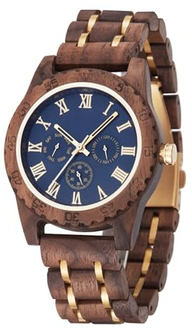LMWOOD Personalisierte Herren-Holzuhr mit Gravur, Geburtstag, Jubiläum oder zu Weihnachten, Chronograph, Datumsanzeige und Leuchtzeigern