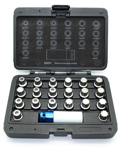 TMAX 21 pc Wheel Lock Lugnut Anti-Theft Lug Nut Screw Removal Key Socket Set for Bmw with 1/2 Inch Socket Adapter