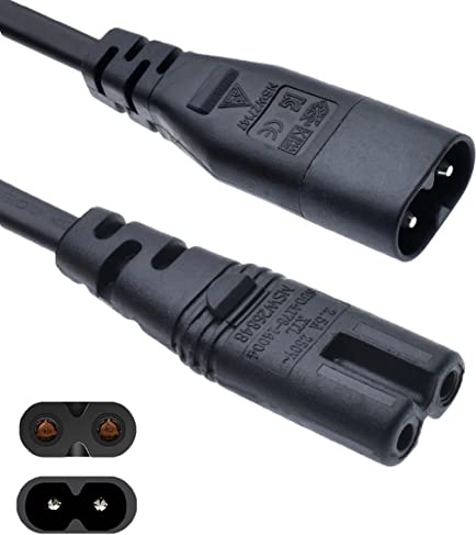 C7 to C8 30cm Extension Lead IEC Socket - Male to Female - Extension Cable for Figure 8 Power Lead - Tv Power Cable Adapter 2x0.75mm² Copper Core - Samsung TV, LG TV, Sony, PS5, Xbox Series X