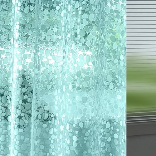 Ga-Geetopia Cortina de ducha fina de etilvinilacetato verde azulado, patrón de guijarros, 72 x 72 pulgadas, cortina interior de plástico ligero para baño, ducha, sala de exposición, con ojales de