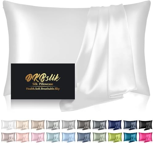 Silk Pillowcase for Hair and Skin, Mulberry Silk Pillow Cases King Size, Anti Acne Cooling Sleep Both Sides Natural Silk Satin Pillow Case Covers with Hidden Zipper, Gifts for Women Men, White