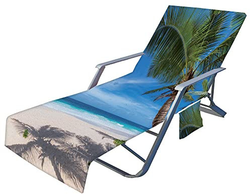 Highdi Sun Lounger Towels with Pockets, Beach Sunbed Towels, Beach Chair Cover Towel, Chaise Lounge Towel Cover, Lounger Mate Beach Towel for Garden Pool (palm tree 1,75x210cm)