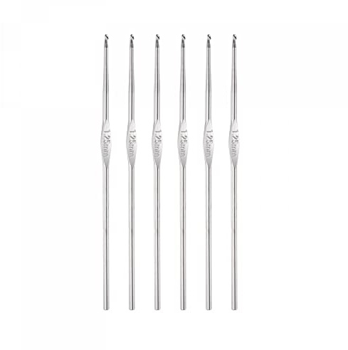 Sourcing Map 6 Stück Häkelnadel Set - Edelstahl Tunesische Häkelnadeln 1,25mm - Lange Stricknadeln für Anfänger DIY Bastelgarn