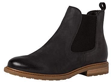 Tamaris Mujer Botines, señora Botas Chelsea,Botas,Medias Botas,botín,Bota de Deslizamiento,Plano,Black Leather,42 EU
