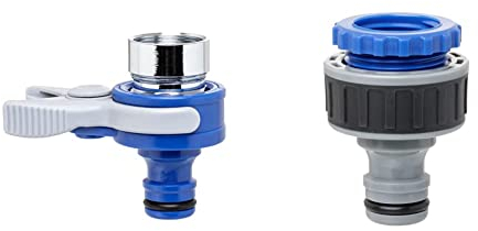 TATAY Hahnverbinder für Indoor-wasserhähne Top Line, Blau. 0002301 & Hahnverbinder 3/4%22-1/2%22 Premium, Universalverbinder, Sonnenschutz, Einfache Installation, Grau - Schwarz