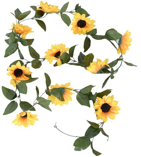 VASANA 2PCS Künstliche Sonnenblume Girland Sonnenblumen Rebe gefälschte grüne Blätter Stoff Floral für Hochzeit Tisch Tür Bogen Hintergrund Home Craft Party Dekoration
