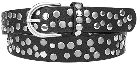 Zakatte • Damen Nietengürtel aus Kunstleder Gürtel mit Nieten Biker Überlänge Grosse Grössen F28 (Schwarz, 85 cm)