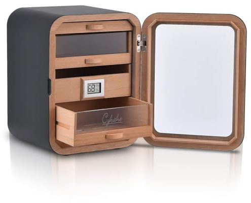 Desktop-Humidor mit Spanischen Zedernholzregalen, Hygrometer, 2-Finger-Hülle - Geschenke für Männer, Vatertag, 150 Counts Kapazität, Moderner Stil