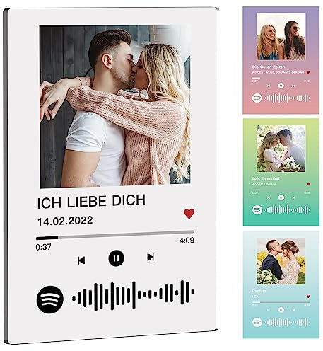 iDIY Spotify Glas personalisiert mit Foto LED - 11 Farbe Song Cover Glas Bild mit Foto aus Acryl Fotogeschenke für Frauen Männer zum Jahrestag, Geburtstag, Valentinstag