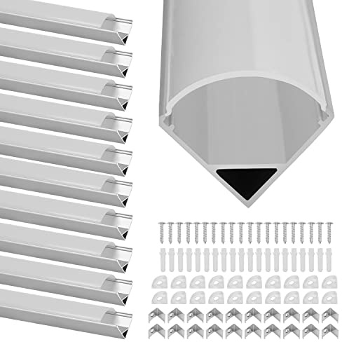 Gimisgu LED Profil Aluminium 1m 10 Pack V-Form Aluprofil für LED Stripe/Strip/Streifen/Band LED Aluminium Profil silber inkl. Abdeckung, Montageclips und Eckverbindern