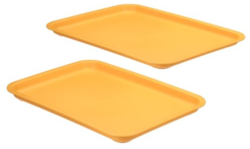 PATIKIL 14x10 Fastfood Ablage 2 Pack Plastik Wiederverwendbares Mehrzweck Rechteck Servierbrett für Cafeteria Restaurant Haus Küche Gelb