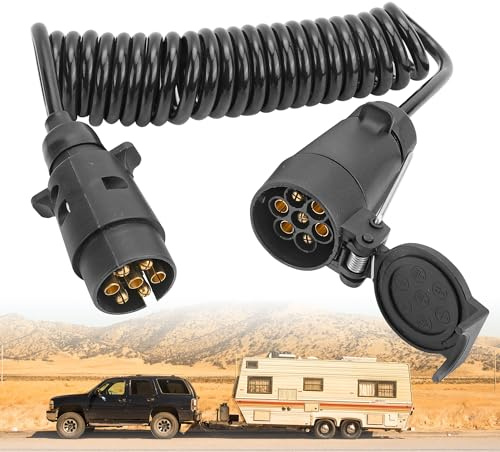 YKUKIZEE 3M 7 Pin Trailer Light Board Extension Cable Male to Female 12V | for Towing Car Caravan Truck, 7 Core Trailer Extension Cable, Trailer Extension Coiled Cable