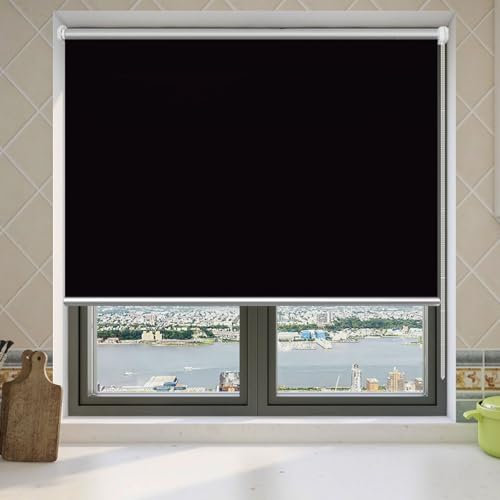 Verdunkelungsrollo Ohne Bohren 50 x 190 cm Blickdicht Sichtschutz Seitenzugrollo Verdunkelungs-Rollo Verstellbare für Fenster und Türen, Schwarz