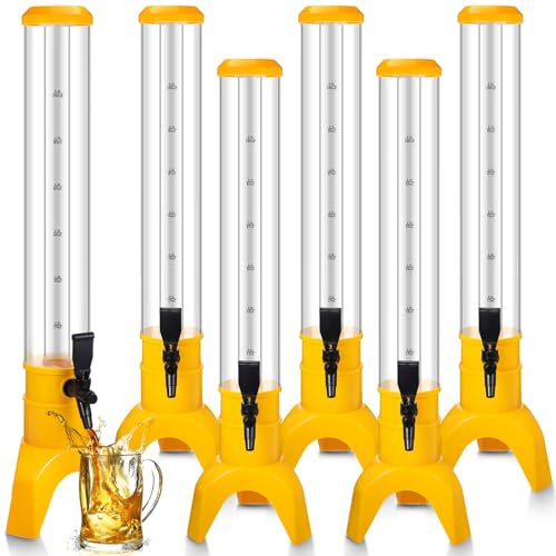 Domensi 6 Pcs Mimosa Tower Dispenser Mimosa Tower with Ice Tube and Bottomless Beer Margarita Beverage Drink Tabletop Liquor Dispenser for Bar Party(3L,Yellow)
