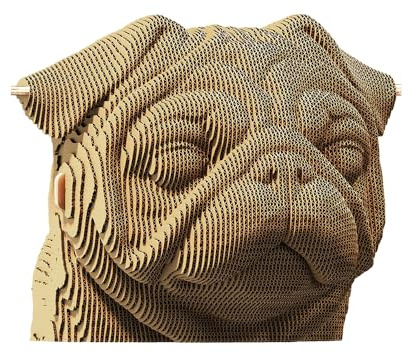 CARTONIC Mops Hund 3D-Puzzle aus Karton – Skulptur-Bausatz | 96 Teile, 15 × 13 × 12 cm – Bastelset aus recycelter Pappe zum Stecken & Bemalen, für Jugendliche & Erwachsene, Geschenkidee