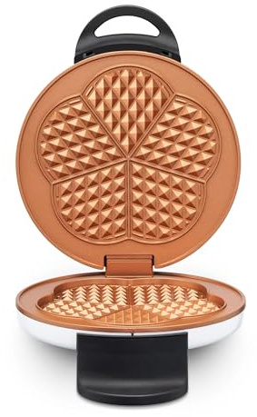 Trisa Retro Waffles Waffeleisen Rund 5 Herzen 1000W Antihaft Weiß-Copper | 1000W Leistung, 5 Herz-Segmente, stufenlose Temperatur, Antihaftbeschichtung, Retro-Design, Weiß-Copper