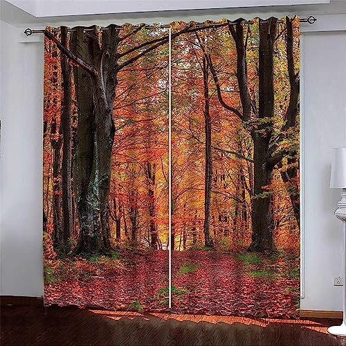 Lärmschutzvorhang Ösen Kinderzimmer Junge Verdunkelungsvorhang Blickdichter Gardinen 3D Hd Druck Herbstwald Vorhänge Schlafzimmer Wohnzimmer Fenster
