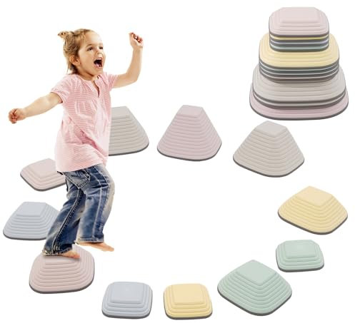 Sensory Balance Stepping Stones for Kids,11 PCS Durable Stackable Non-Slip Balance Stones,Obstacle Courses Toys Indoor & Outdoor to Boost Balance & Motor Skills,Gifts for Girls and Boys