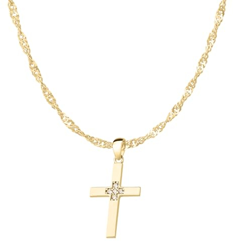 Ardeo Aurum Damen Schmuck-Set aus 333 Gold Gelbgold Kreuz Anhänger Singapurkette Länge 45 cm