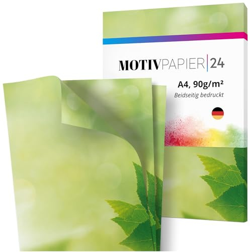 Einladungskarten Manufaktur Hamburg 60 Blatt Briefpapier Set beidseitig bedruckt Motivpapier Papier A4 Druckerpapier 90g/m² Grün Sommer Sonne Wald Baum Blätter Urlaub