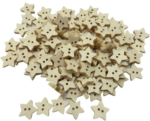 Knöpfe, 200 Stück 13 mm Holzknöpfe mit Sternen, 2 Löcher, Nähknöpfe, Holzknöpfe for Basteln, Scrapbooking, Dekorationsknöpfe, kleine süße Knöpfe, dekorative Kleiderknöpfe