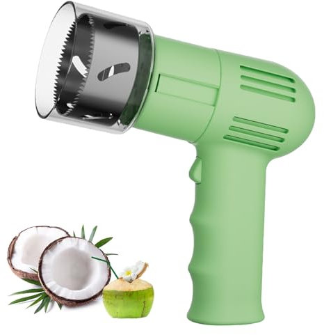 Apriscatole automatico per cocco, utensile elettrico per aprire il cocco con coperchio di protezione, utensile riutilizzabile in acciaio inox per rimuovere il guscio di cocco, utensile portatile(Green