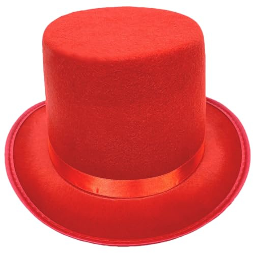 Maxtonser Rollkrempe, hoher Zylinder für Erwachsene, Bowler-Hut, Zaubererhut, Halloween, Party, Hut, Cosplay, Kostüm, Bühnenshow, Kopfbedeckung, Rot, Größe M