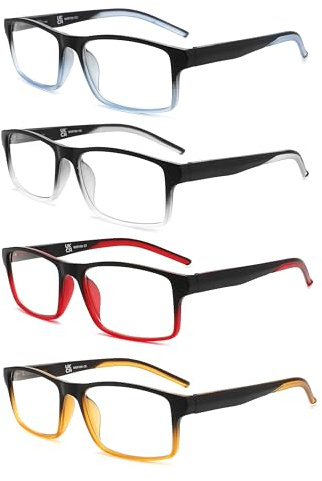 HEEYYOK 4Pack Occhiali da Lettura Uomo Lettori Luce Blu Bloccaggio per Donne&Uomo,Anti Abbagliamento/Filtro Occhi UV,Telaio Rettangolare Confortevole Cerniera Primavera Occhiali da Vista 250