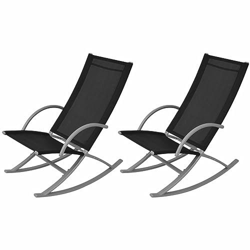 Xichuzi Garten-Schaukelstühle 2 STK Gartenmöbel, Balkonstühle, Chair Outdoor, Balkonmöbel, Hochlehner, Essstühle, Balkon Stuhl, Bistrostuhl, Stahl und Textiline Schwarz