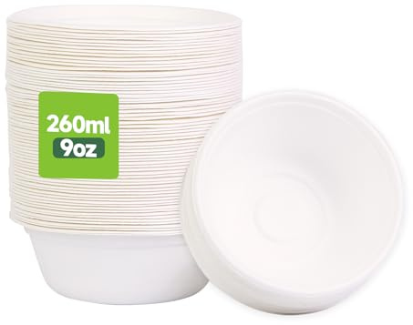 HiEnjoin 60 Stück 260ml Einwegpapierschalen,Biologisch Zuckerrohr Einweg geschirr Schalen Einmal,Abbaubar und Kompostierbar, Perfekt für Party und Picknicks (260ml)