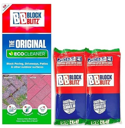 Block Blitz Block Paving Eco Cleaner. Removes and Prevents Algae, Moss, and Black Spot. Deters Weed Growth for up to 6 Months. 6 x Pouches. Treats 30 sq/m.